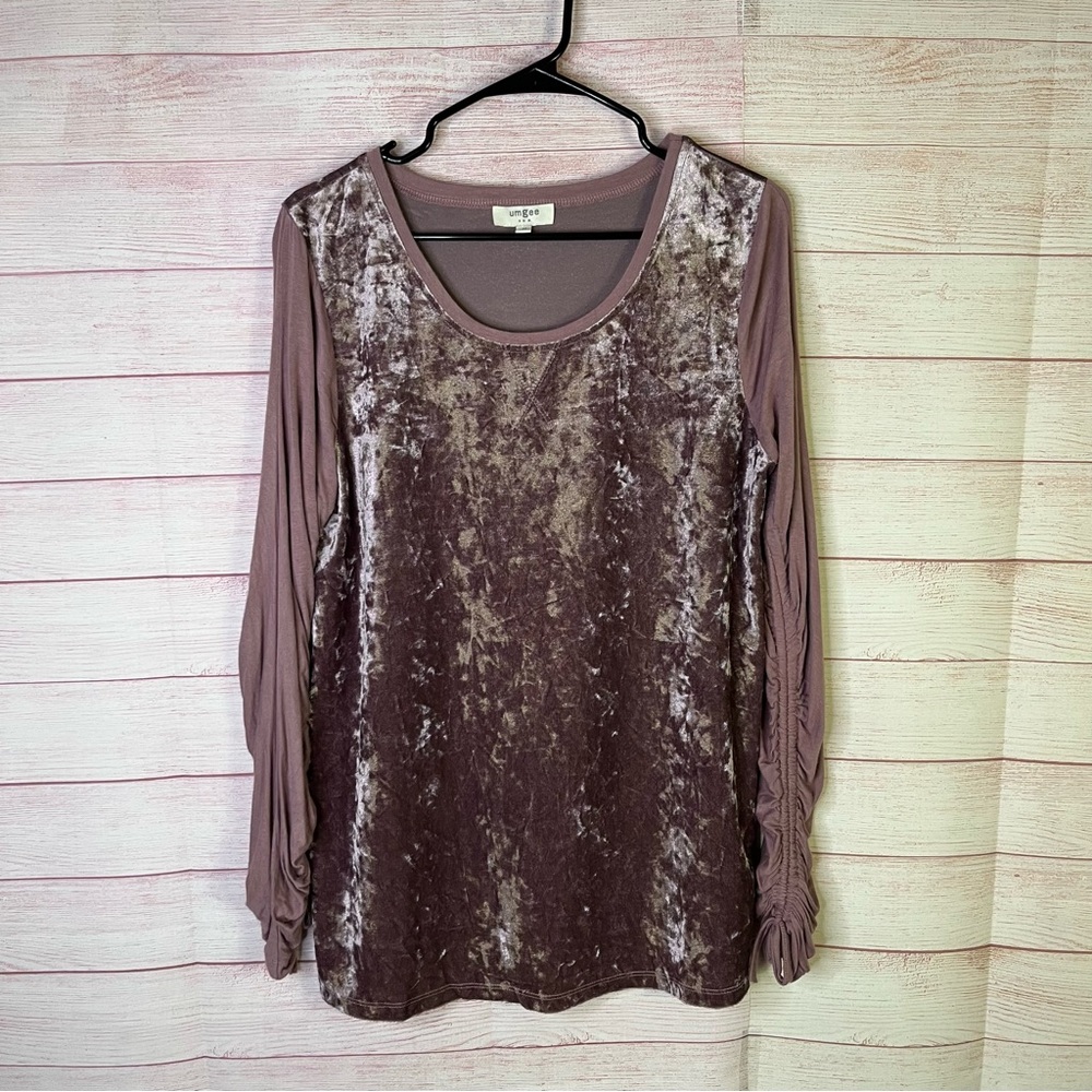 Umgee Dusty Rose Crushed Velvet Long Cinched String Sleeves Size Medium